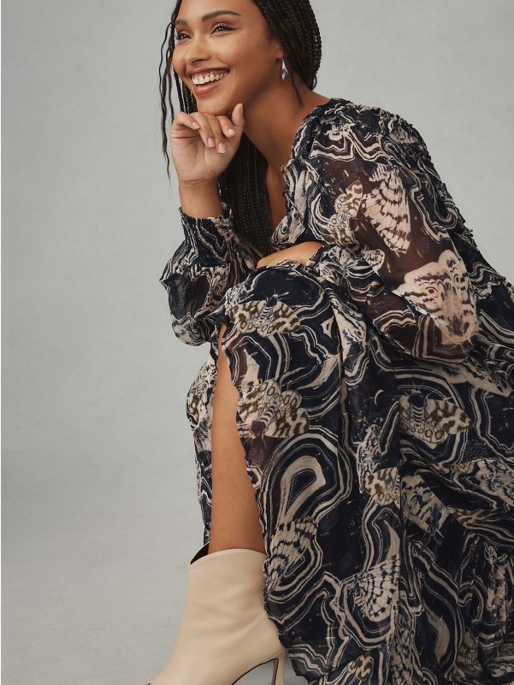 Anthropologie X Printer Johnson Long Sleeve Midi Dress Boho Date Night View 4